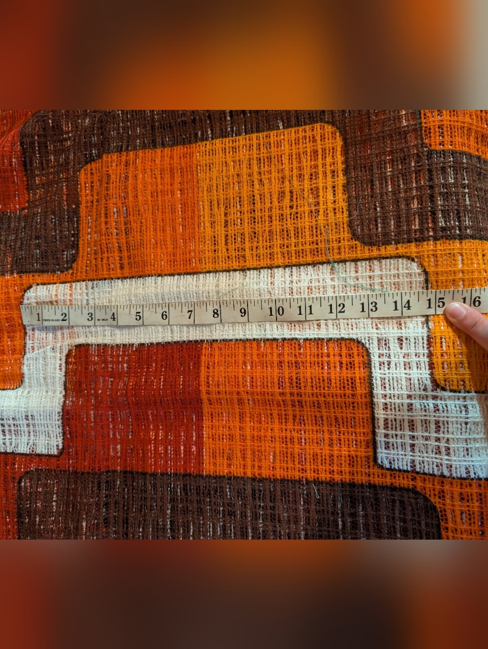 Vintage Orange Brown Geometric Fabric - Picture 4 of 4